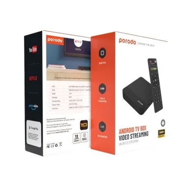 Porodo Android Tv Box Video Streaming Unlimited Streaming - Black